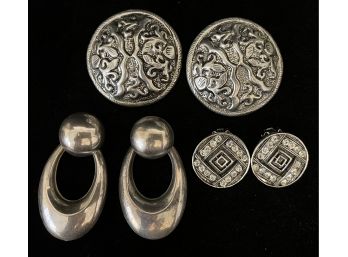 3pc Assorted Silver Tone Earrings Lot