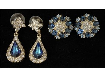 2pc Collection Of Vintage Roman Multi-stone Costume Earrings