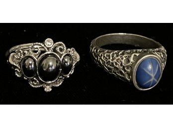 2pc Assorted Ring Collection Incl. Sterling Silver With Blue Star Sapphire & Avon