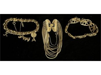 3pc Collection Of Gold-toned Costume Monet Bracelets