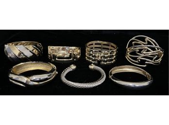 7pc Collection Of Assorted Costume Gold & Silver-toned Cuff Bracelets