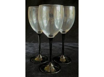 3 Wine Glasses W/ Black Stems