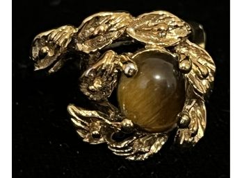 Vintage 18k Electroplated  Ring W/ Tiger's Eye Looking Stone