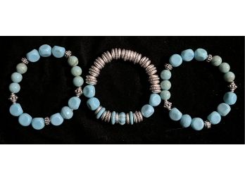 3pc Collection Of Beaded Turquoise Colored Costume Bracelets