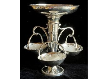 Vintage SIlver-plated Eperne W/ 3 Baskets International Silver Company -wonderful Table Centerpiece!