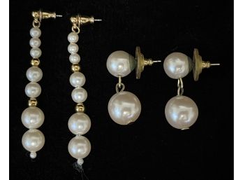 2pc Collection Of Pearl-like Costume Earrings