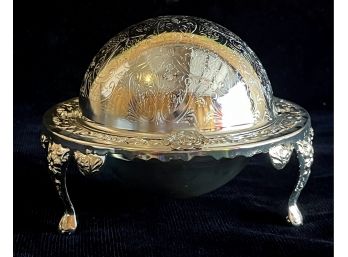 Queen Anne Silver Plated Serving Dish W/  Etched Glass Interior