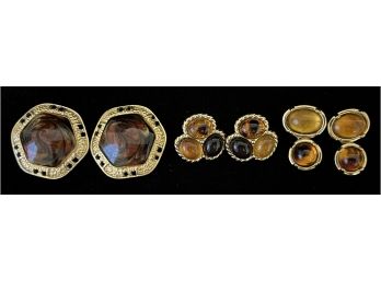 3pc Collection Of Assorted Vintage Costume Gold-toned Earrings Incl. Monet