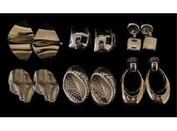 6pc Collection Of Assorted Vintage Costume Gold-toned Earrings