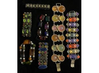 8pc Collection Of Assorted Multi-stone Costume Bracelets