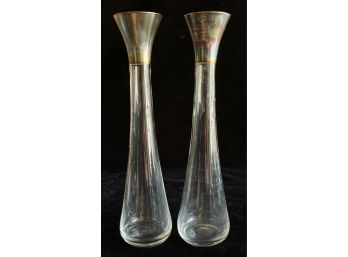 2 Glass Vases W/ Silver Toned Rim