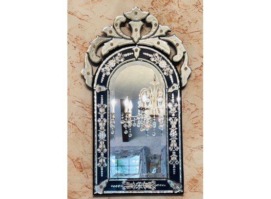 Lovely Vintage Venetian Glass Mirror With Blue Edge