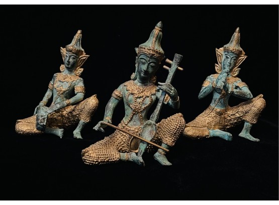 Trio Of Bronze Musician Figures From Thailand