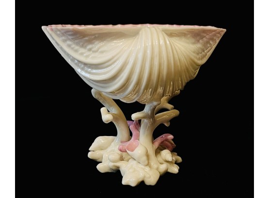 Black 1st Mark Old Belleek 1863-1890 Large Cardium On Coral With Cob Luster Finish On Base & Edges Of Shell
