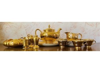 Vintage 21 Pc Gold Paint Ceramic Tea Set & More Compatible Pieces
