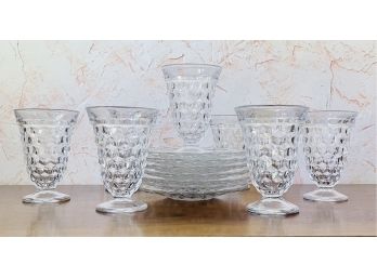 Vintage Fostoria American Pattern Glassware Lot With Water Goblets & Snack Plates
