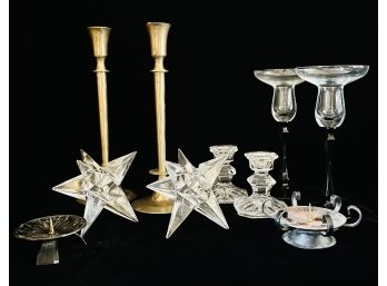 10 Pc Assorted Candles Holder Lot With Brass Glass
