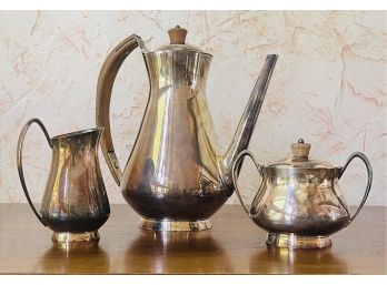 3 Pc Vintage Silver Plate Teapot With Sugar & Cream