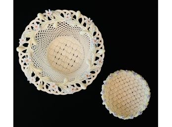 2 Belleek Baskets Forget-Me-Not & Berries 4th Period & Small Bird Nest Basket