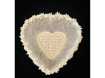Amazing Large Belleek Heart Basket With Pearlized Roses On Rim Single Pad Signed