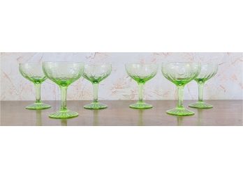 6 Green Depression Glass Coupe Champagne Glasses
