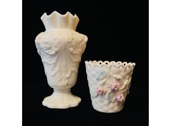 2 Belleek 6th Mark Vase & Flower Pot