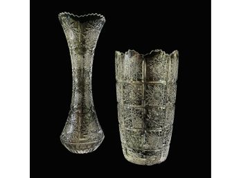2 Vintage Cut Crystal Vases
