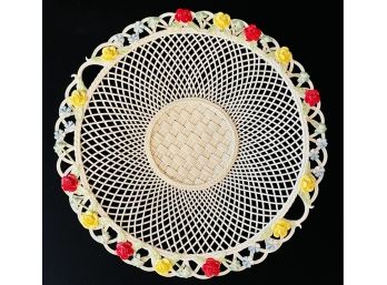 Belleek Commemorative Woven Basket Plate With Red & Yellow Roses 2011