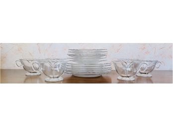 18pc Vintage Scalloped Edge Glass Snack Set With Cups Saucers & Snack Plates  (6) 8'
