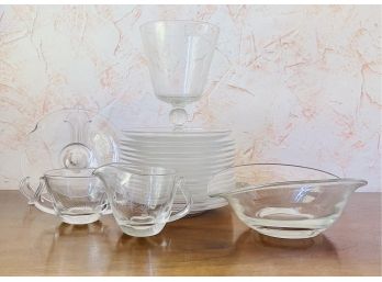 Vintage 20 Pc Fostoria Pine Pattern Glassware Lot With Creamer Sugar Candy Dish Plates & More