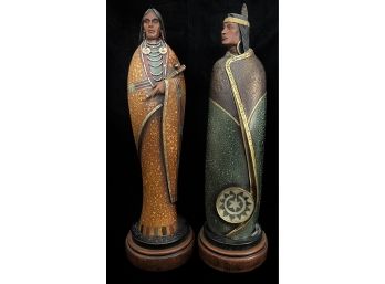 2pc Hand Carved Native American Figurines