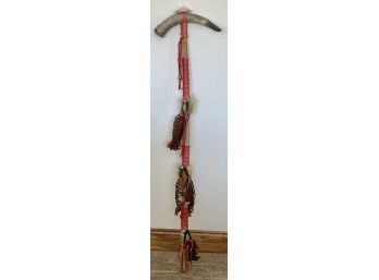 Tall Native American Ceremonial Stick W/ Horn