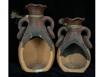 2pc Rustic Handmade Terracotta Vases