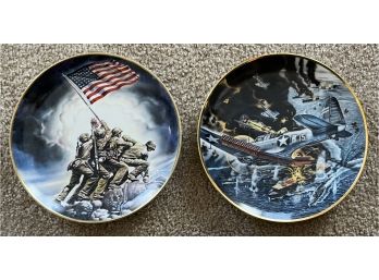 Raising Of The Flag On Iwo Jima & Battle Of Midway Collectible Plates