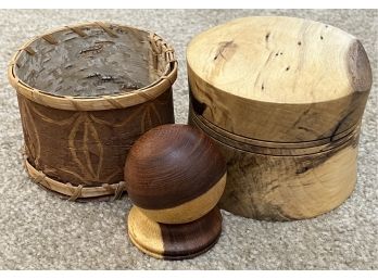 3pc Collection Of Wood Home Decor Incl. Trinket Box & More