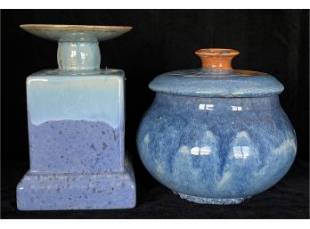 2pc Handmade Stoneware Incl. Lidded Jar & More