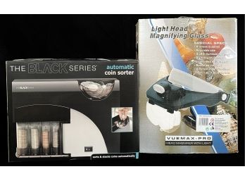The Black Series Automatic Coin Sorter & Light Head Magnifying Glass Lot