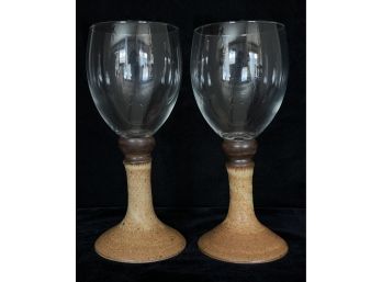 2 Wine Glasses W/ Ceramic Bases