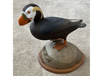Puffin Sculpture On Stone Base
