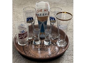 7pc Assorted Beer Glass Lot W/ Guinness Serving Tray