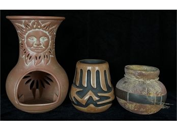 3pc Collection Of Decorative Ceramic Pieces Incl. Wax Warmer & 2 Vases Incl. Anasazi Vase