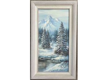 Winter Mountain And Cottage Wall Art Original Signed