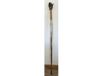Tall Hand Made Walking Stick W/ Feathers, Leather & An Arrowhead