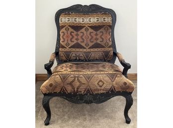 Large Wooden Upholstered Chair W/ Southwestern Design