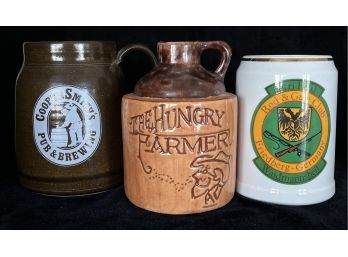 3pc Stoneware Jugs Incl. Cooper Smith's Pub & Brewing, The Hungry Farmer, & More
