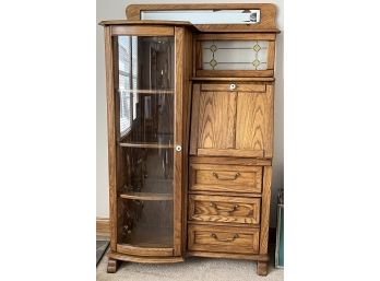 Keepsakes Pulaski Collection Oak Wooden Curio Cabinet W/ Secretary Desk