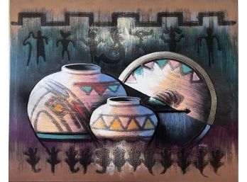 Native American Pottery Canvas Painting By Local Fort Collins Artist