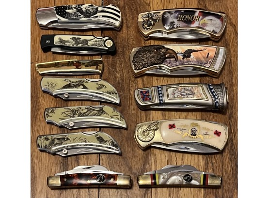 Large Assorted Lot Of Pocket Knives Incl. Franklin Mint Battle Of Brandy Station Collector Knife & More