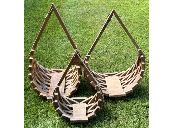 3pc Vintage Mid Century Wooden Geometric Basket Planters
