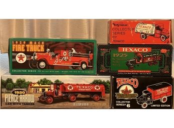 5pc Collection Of Assorted Ertl Texaco Collector Series 1920s Die Cast Metal Banks Incl. Mack Firetruck & More